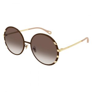 Chloé Femme CH0144S 001 Lunettes de soleil Métal Marron Marron Ronde Ombré