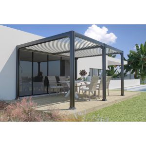 Image de Couleurs du monde Pergola bioclimatique adossée-autoportante Madison - Aluminium - 3x6m