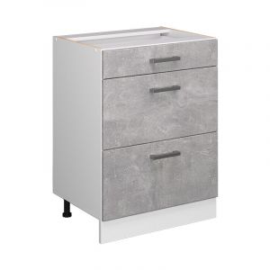Meuble bas universel R-Line, Béton, 60 cm avec tiroirs, sans plan de travail, Vicco
