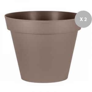 Eda Plastiques Lot de 2 Pots de fleur rond Toscane Ø 100 x H.79 cm Taupe