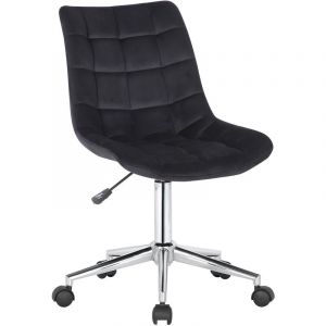 CLP Chaise de Bureau Medford Velours Siège rembourré matelassé et Piètement Métal Chromé, Noir