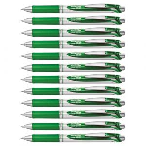 Pentel Lot de 12 BL77 EnerGel Roller gel rétractable séchage rapide pointe 0,7 mm Vert
