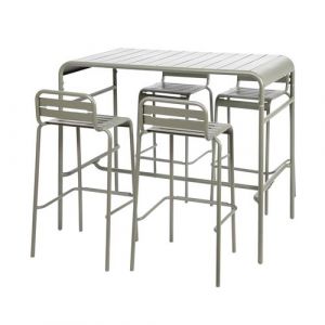 Table haute de jardin AMELIA kaki 4 chaises hautes en acier 120 x 70cm x 95cm