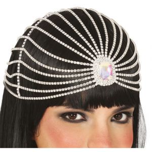 FIESTAS GUIRCA | Diad&egrave;me avec Tocado de Pierres Pr&eacute;cieuses - Accessoire de Costume pour Princesses et Ann&eacute;es '20 - Id&eacute;al pour F&ecirc;tes et Carnaval - Femme Adulte - Argent