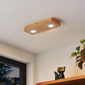 Lindby Mikari plafonnier LED en bois, 2 lampe