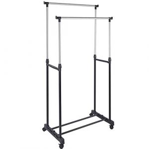 BAKAJI Support porte-manteau extensible de sol en acier télescopique extensible avec roulettes 80 x 40 x 90/164 cm (double)