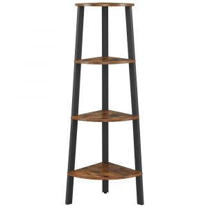 Étagère D'angle, Bibliothèque 4 Niveaux, Étagère Échelle, Meuble De Rangement, Avec Cadre En Acier, Marron Rustique Et Noir