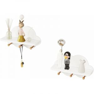 Woltu - Lot de 2 Étagère Murale. Bibliothèque Enfant en mdf. en Forme de Nuage avec 3 Crochets. 36x20.5x12cm. Blanc