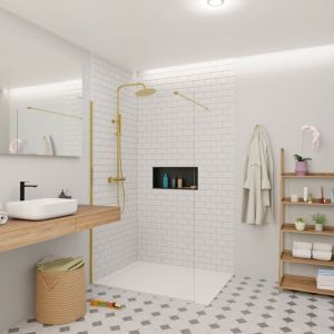 Swiss Aqua Technologies Walk-in 110x200cm Paroi en verre Crystal Glass 8 mm anticalcaire, avec bras et profilés or (SATBWI110PRZ)