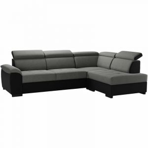 Image de KYLIAN Canapé d'angle réversible convertible + coffre de rangement Tissu Anthracite et gris L 258 x P 187 x H 77/89 cm