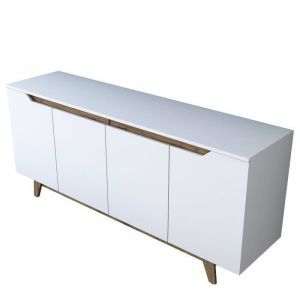 Cotecosy Buffet 4 portes Targita 180x78,6cm Bois Naturel et Blanc