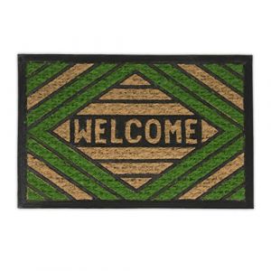 Image de Relaxdays Paillasson Welcome, coco, caoutchouc, tapis d’entrée intérieur & extérieur, 40x60 cm, nature/vert