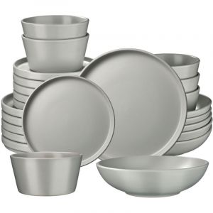 TecTake 24 pi&egrave;ces service de table en gr&egrave;s pour 6 personnes gris