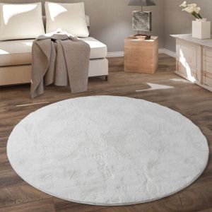 Tapis De Salon, Rond Petit Tapis En Fausse Fourrure, Chambre d'Enfants, Peluche Shaggy Tapis De Lit 200 cm rond, Blanc - Paco Home