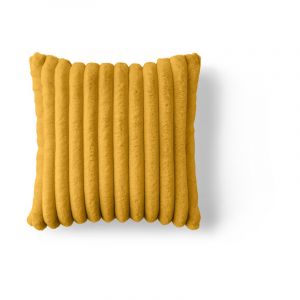 Pampelune - coussin - en fausse fourrure c&ocirc;tel&eacute; et velours - 40x40 cm - Jaune