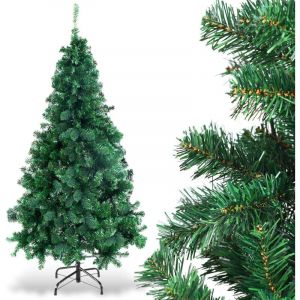GOPLUS Sapin de Noël Artificiel 150cm Vert Pied en Métal la Fête de Noël Maison Cour en PVC Support en Fer