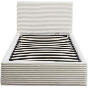 Lit Coffre MAIA 90x190cm Velours C&ocirc;tel&eacute; &Eacute;cru avec Sommier