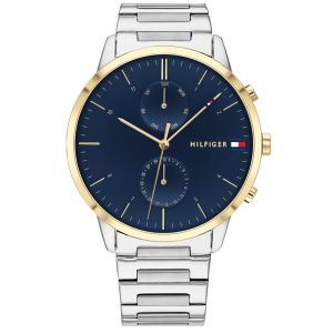 Tommy Hilfiger Montre 1710408 - multifonction boitier acier 2 tons rond cadran bleu bracelet acier argenté Homme