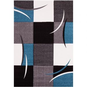 Unamourdetapis Tapis salle à manger 200x290 tissé bleu rectangle motif damier COMMA