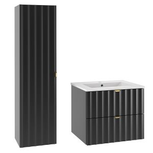 Petits-meubles - Ensemble meuble simple vasque encastrée 60cm et colonne Lexa Noir