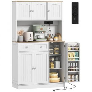 Homcom Armoire de cuisine - station de charge, 6 portes, plan de travail, &eacute;tag&egrave;res r&eacute;glables - MDF - 100x40x173cm - blanc