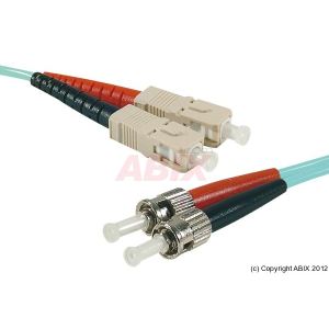 Image de MCAD Cordon fibre optique AQUA duplex OM3 en 50/125um.Connecteur SC vers ST 25m