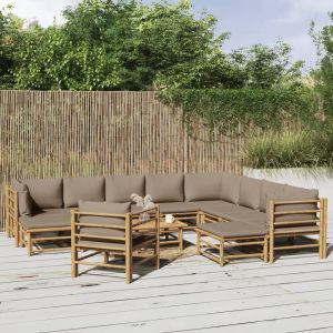 VidaXL Salon de jardin 12 pcs avec coussins taupe bambou Brun