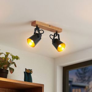 Spot à intensité variable 'Kimban' en bois pour salon & salle à manger - noir, bois foncé