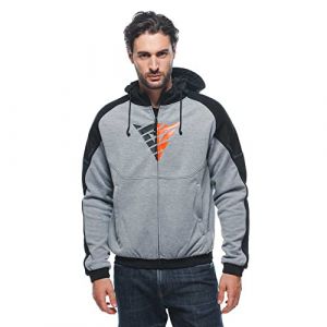 Dainese Daemon-X Safety Hoodie Full Zip, Sweat-Shirt De Moto En Tissu, Protections Des &Eacute;paules Et Des Coudes, Veste Moto Pour Hommes, Gris M&eacute;lange/Noir/Rouge Fluo, 44