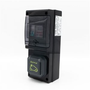 Carré Rouge - Borne de Recharge Mobile avec Horloge, Prise Green’Up Legrand, Protections et Disjoncteur Différentiel 20A - IP44, Étanche - 11 x 28 x 9,5 cm