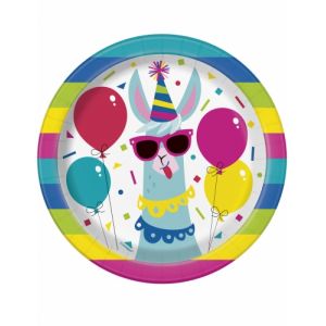 Unique Industries Inc 8 Petites assiettes en carton anniversaire lama 18 cm Taille