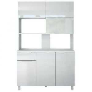 Image de Berlioz Creations CB120B LOVA Buffet de cuisine contemporain avec 6 Portes / 1 tiroir Haute Brillance blanc brillant L 120 x 46,5