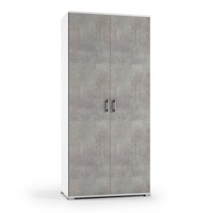 Image de Alter Dmora Armoire polyvalente avec 2 portes battantes, 100% Made in Italy, Meuble à chaussures avec 4 étagères réglables, Range-chaussures pratique, cm 90x45h195, Couleur Ciment et Blanc