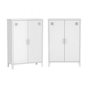 Lot de 2 commodes/armoires métal 2 portes Soho blanc L 75 x P 33 x H 110 cm
