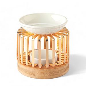 Zen'Arôme Brûle-Parfum Aero - Brûleur Senteurs - Mariage Métal Céramique et Bois - Aromathérapie Facile - Atmosphère Parfumée -Objet Artisanat Raffiné - Intérieur Moderne parfumé -50 ML - H 9,5cm