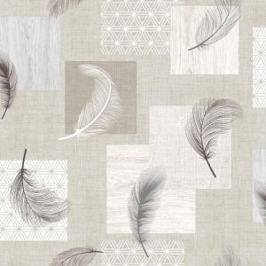 Douceur d'Int&eacute;rieur, sous-Nappe (RLX 1,40mx20m) Plumille Naturel, PVC Imprim&eacute;