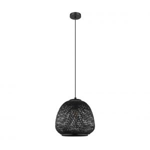 Eglo Suspension Dembleby 1, 1 ampoule, style vintage, boho, suspension en acier et bois noir, lampe de salle à manger, lampe de salon suspendue avec douille E27