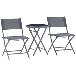Ensemble jardin 2 personnes pliable - ensemble bistrot de jardin 3 pièces - métal époxy gris