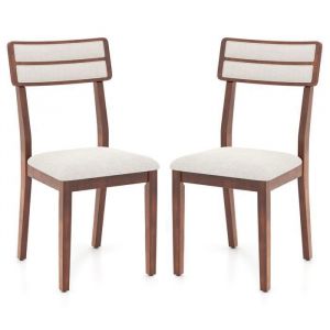Lot de 2 Chaises de Salle &agrave; Manger, Chaises de Cuisine Rembourr&eacute;es avec Dossier Haut, Pieds en Bois de Caoutchouc, Sans Accoudoirs, Charge 180 KG