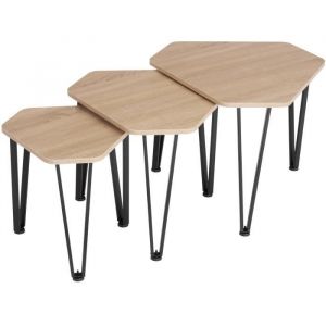 TecTake Ensemble de tables d’appoint Torquay - Bois clair industriel, Chêne Sonoma