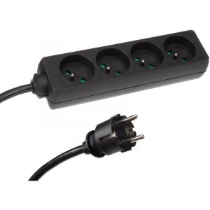 HQ-Power Socket, 4 prises avec broche de terre (type E), c&acirc;ble 1.5 m, 3G2.5, avec manchon r&eacute;tractable pour l'&eacute;tiquetage, usage int&eacute;rieur, noir