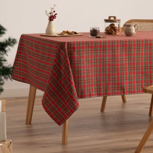 Nappe de Noël en coton jacquard carreaux rouge 140x240 cm
