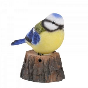 Figurine d'oiseau sonore avec détecteur de mouvement - Mésange bleue - H 10 cm