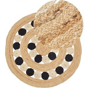 Beliani Tapis Boho Rustique Rond 140 cm en Jute Naturel Tressé Beige et Noir Hovit