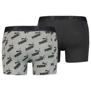 Puma Lot de 2 boxers All-Over-Print Logo homme, Gris/Noir/Melange, Taille L, V&ecirc;tements