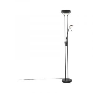 Qazqa Lampadaire moderne noir avec lampe de lecture avec LED dim pour chauffer - Diva