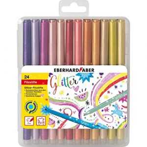 Image de Eberhard Faber 551024 - Feutres scintillants en 24 couleurs vives, épaisseur de mine 3 mm, lavables, dans une boîte cadeau rabattable, pour dessiner, colorier, bricoler et écrire