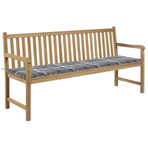 VidaXL Banc de jardin avec coussin à carreaux gris 175 cm Teck massif
