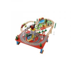 Train piste en bois Jouets en bois Set 88 Pièces Railway Enfants Accessoires éducation 9363