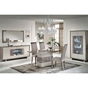 AUXANE - Pack S&eacute;jour Table Allongeable + Buffet 4P + Vitrine 2P Gris Metallis&eacute; et Mat